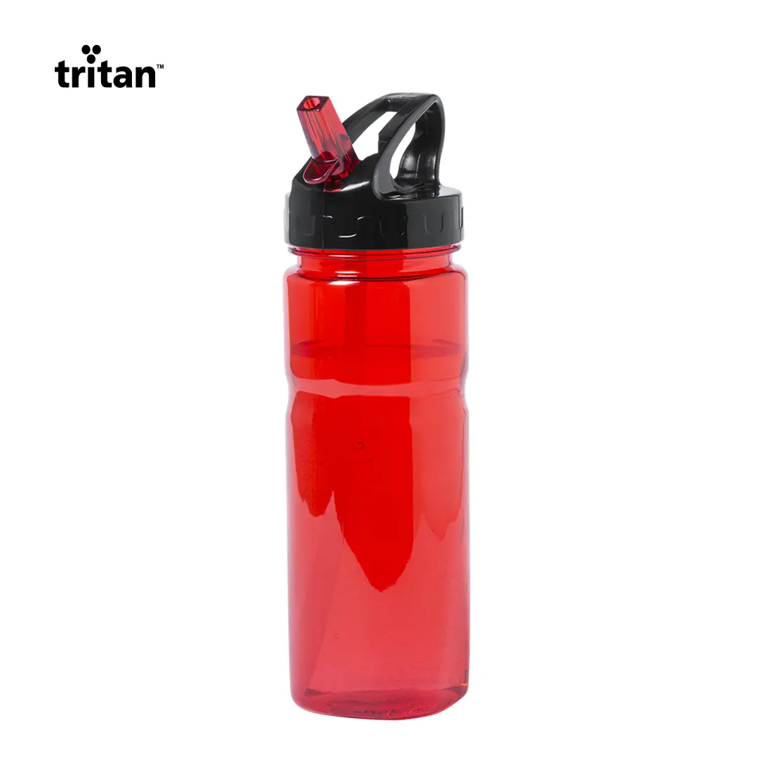 botella deportiva Tritan roja con tapa negra y boquilla abatible