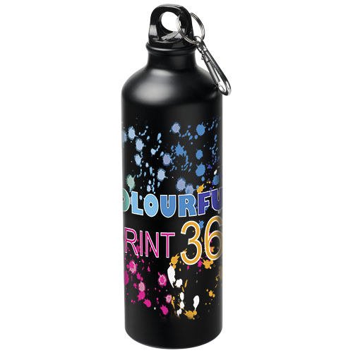 Botella deportiva negra con salpicaduras de pintura de colores y texto Colourful Print 360