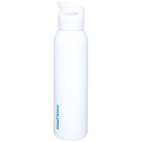botella de agua blanca de acero con cierre abatible y logo GoodWater