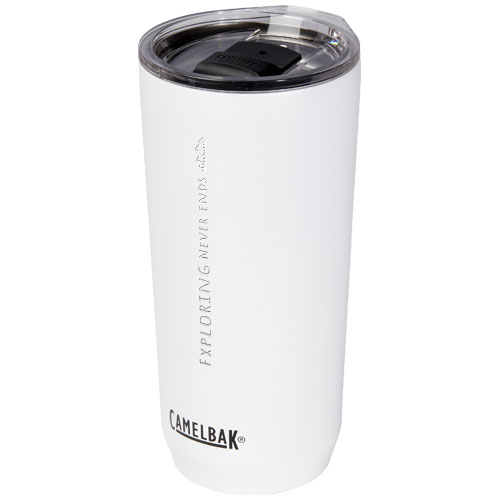 Vaso térmico blanco CamelBak con tapa deslizante y texto Exploring never ends
