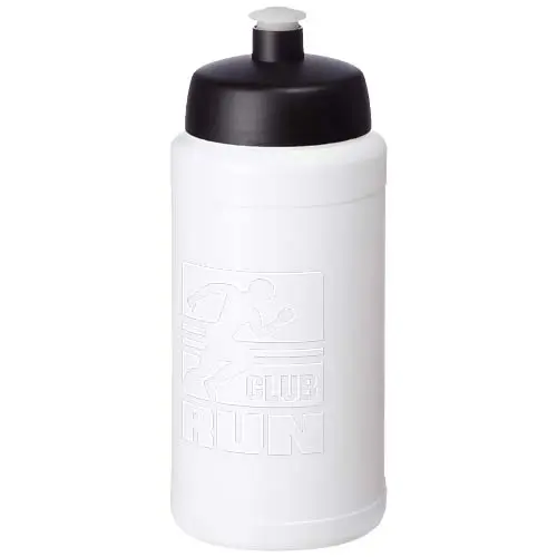 Botella deportiva blanca con tapa negra y logotipo ‘Club Run’ en relieve