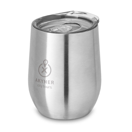 vaso térmico de acero inoxidable con tapa y logo Akyner City Tours