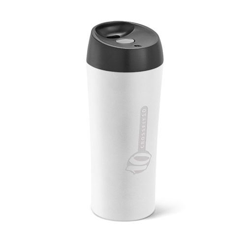 Vaso térmico de viaje blanco con tapa negra